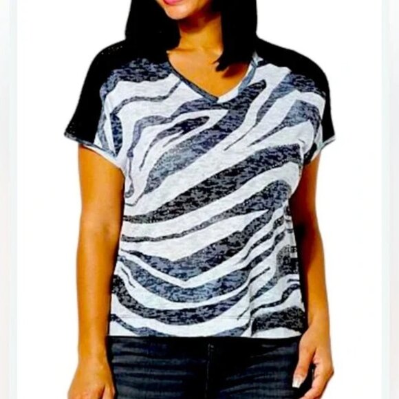 Diane Gilman Tops - ❤️NWT DIANE GILMAN DG2 Burnout Knit Top Black Zebra Print LARGE #W